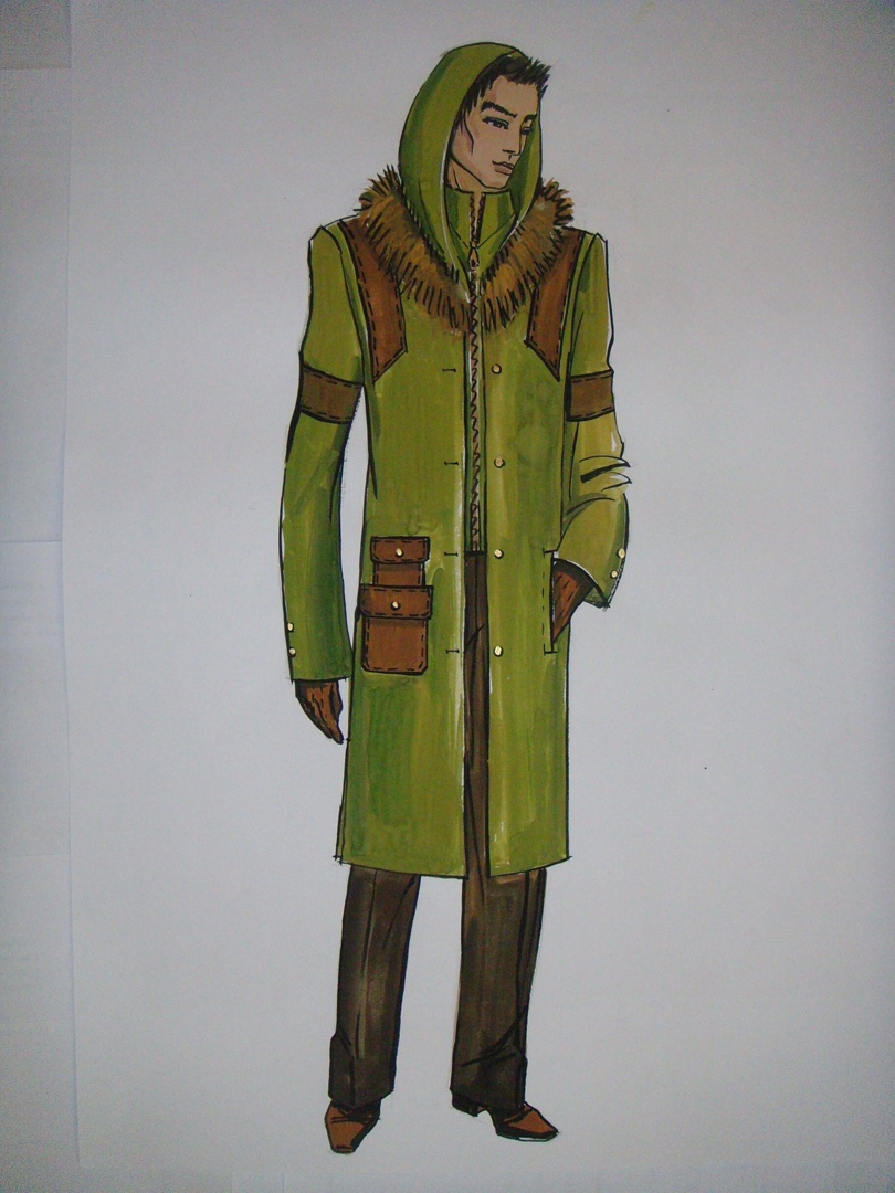 Green coat fashion sketch