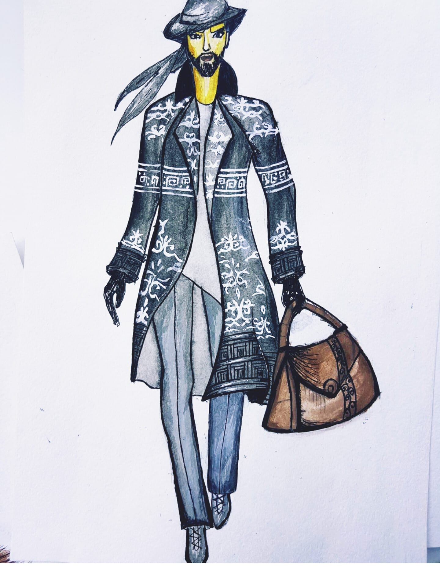 Ornamented menswear sketch