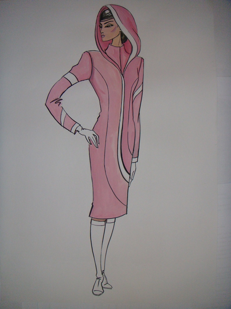 Pink coat fashion sketch